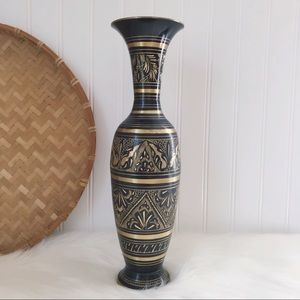 Vtg Brass Carved Vase